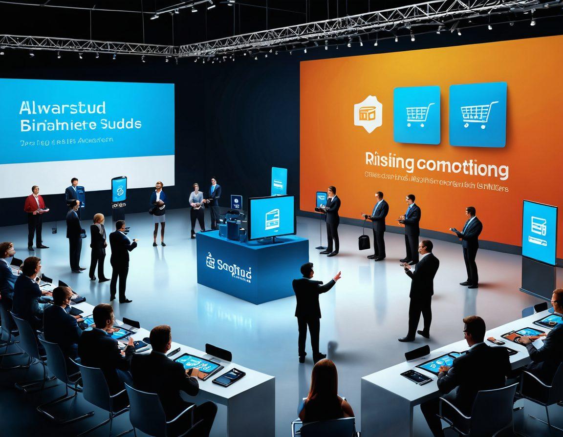 A dynamic scene showcasing a virtual auction with diverse bidders actively participating. Include a digital display of rising bids and strategic icons representing various bidding strategies. Surround the auction with elements symbolizing e-commerce, like shopping carts and online payment symbols. The atmosphere should be energetic and competitive, highlighting teamwork and technology. super-realistic. vibrant colors. 3D.